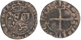WORLD COINS: FRANCE
Denier parisis. ENRIQUE VI (1422-1453). Anv.: FRACORVZ.AGL.REX. En campo HERI coronada, debajo lis y leopardo. Rev.: PA-RISI-VS·C...