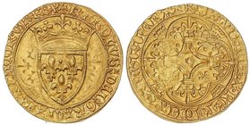 WORLD COINS: FRANCE
Écu d´Or à la Couronne. CARLOS VI (1380-1422). Anv.: ¶KAROLVSxDEIxGRACIAxFRANCOR¶VMxREX. Escudo con tres flores de lis coronado. ...