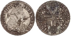 WORLD COINS: FRANCE
Ecu. 1692-M. LUIS XIV. TOULOUSE. 26,80 grs. AR. (Oxidaciones limpiadas y restos de adhesivo). KM-275.10. MBC.
