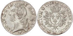 WORLD COINS: FRANCE
Ecu. 1768-L. LUIS XV. BAYONA. 29,2 grs. AR. (Rayas de ajuste en reverso). Restos de brillo original. KM-512.12. MBC+.