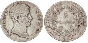 WORLD COINS: FRANCE
5 Francos. Año 12-M (1803). NAPOLEÓN EMPERADOR. TOULOUSE. 24,6 grs. AR. (Leves golpecitos). KM-660.8. MBC-.