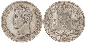 WORLD COINS: FRANCE
5 Francos. 1826-A. CARLOS X. PARÍS. 24,8 grs. AR. KM-720.1. MBC+.