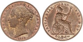 WORLD COINS: GREAT BRITAIN
Farthing. 1838. VICTORIA. 4,67 grs. AE. Restos de brillo original. KM-725. EBC.