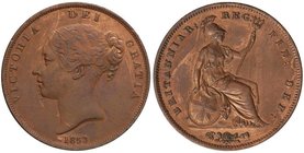 WORLD COINS: GREAT BRITAIN
1 Penique. 1853. VICTORIA. 19,08 grs. AE. (Leves golpecitos). Restos de brillo y color originales. RARA ASÍ. KM-739. EBC/E...