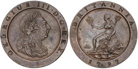 WORLD COINS: GREAT BRITAIN
2 Peniques. 1797. JORGE III. 56,62 grs. AE. (Golpecitos). KM-619; Spink-3776. MBC+.
