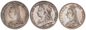 WORLD COINS: GREAT BRITAIN
Lote 3 monedas Doble Florín y 1 Corona (2). 1887 y 1897. VICTORIA. AR. Todas con bonita pátina. KM-763, 765, 783. EBC- a E...
