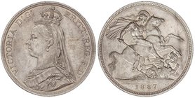 WORLD COINS: GREAT BRITAIN
1 Corona. 1887. VICTORIA. 28,25 grs. AR. (Leves golpecitos). Restos de brillo original. KM-765; Spink-3921. EBC.