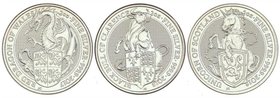 WORLD COINS: GREAT BRITAIN
Lote 3 monedas 5 Libras. 2017 y 2018 (2). 2 oz x 3. AR. Dragón rojo de Gales, Toro de Clarence y Unicornio de Escocia. SC....