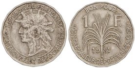 WORLD COINS: GUADELOUPE
1 Franco. 1921. CuNi. ESCASA. KM-46. MBC+.