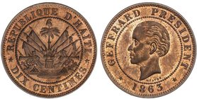 WORLD COINS: HAITI
10 Céntimos. 1863. GEFFRAND. 4,02 grs. AE. Brillo original. Pátina. KM-40.