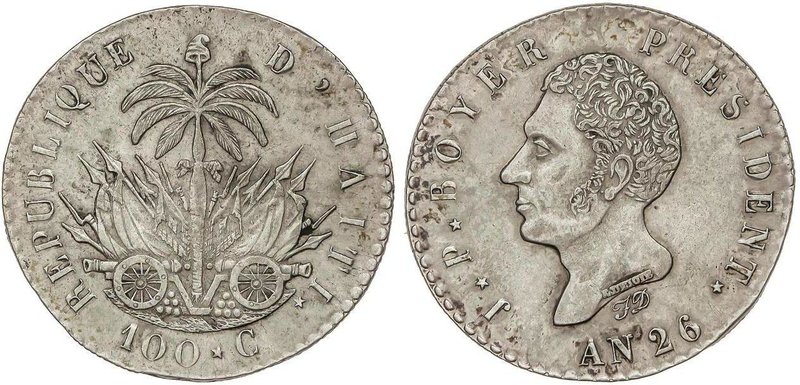 WORLD COINS: HAITI
100 Céntimos. Año 26 (1829). J.P. BOYER. 10,69 grs. AR. KM-A...