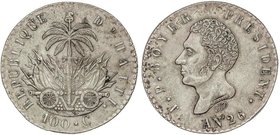WORLD COINS: HAITI
100 Céntimos. Año 26 (1829). J.P. BOYER. 10,69 grs. AR. KM-A23. EBC-.