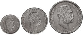 WORLD COINS: HAWAII
Lote 3 monedas 1 Dime, 1/4 y 1/2 Dólar. 1883. KALAKAUA I. AR. A EXAMINAR. ESCASAS. KM-3, 5, 6. MBC- a MBC+.