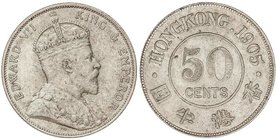 WORLD COINS: HONG KONG
50 Centavos. 1905. EDUARDO VII. 13,45 grs. AR. KM-15. EBC-/EBC.