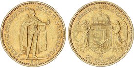 WORLD COINS: HUNGARY
20 Coronas. 1900-KB. FRANCISCO JOSÉ I. KREMNITZ. 6,74 grs. AU. Fr-250; KM-486. MBC+.