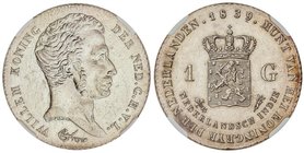 WORLD COINS: NETHERLANDS EAST INDIES
Gulden. 1839. GUILLERMO I. AR. Encapsulda en estuche de metacrilato de NGC (Nº 4725605-012) como AU DETAILS HARS...