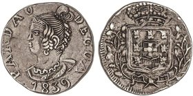 WORLD COINS: PORTUGUESE INDIA
Pardao. 1839. MARIA II. GOA. 5,33 grs. AR. Pátina oscura. KM-268. MBC+.