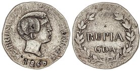 WORLD COINS: PORTUGUESE INDIA
Rupia. 1860. PEDRO V. GOA. 10,97 grs. AR. KM-279. MBC+.