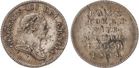 WORLD COINS: IRELAND
Token 5 Peniques. 1805. JORGE III. 2,1 grs. AR. (Hojitas). Pátina. KM-Tn5; Se-6619. EBC-.