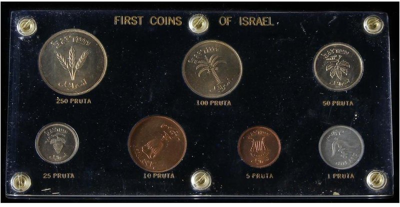 WORLD COINS: ISRAEL
Set 7 monedas 1 a 250 Prutah. 1949. Br, CuNi. ESCASA. KM-9,...