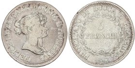 WORLD COINS: ITALIAN STATES
5 Franchi. 1808/7. ELISA y FÉLIX (BONAPARTE). LUCCA e PIOMBINO. 24,4 grs. AR. (Golpecitos). MUY ESCASA. KM-24.3. BC+.