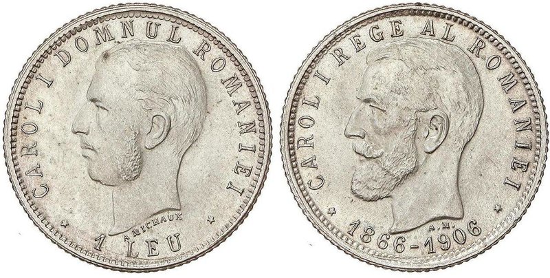 WORLD COINS: ROMANIA
1 Leu. 1906. CARLOS I. 4,99 grs. AR. 40 aniversario de rei...