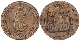 WORLD COINS: RUSSIA
10 Kopeks. 1777-KM. CATALINA II. SIBERIA. 65,73 grs. AE. (Hojitas). C-6. MBC/MBC+.