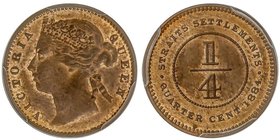 WORLD COINS: STRAITS SETTLEMENTS
1/4 Centavos. 1884. VICTORIA. AE. Encapsulada por PCGS como MS63RB número: 508595.63/83896551. KM-7a. SC.