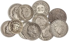 WORLD COINS: SWITZERLAND
Lote 12 monedas 5, 10 (3) y 20 Rappen (8). 1850 a 1921. CuNi y Ve. 5 Rappen 1850-BB Estrasburgo BC+, 10 Rappen 1879-B, 1882-...