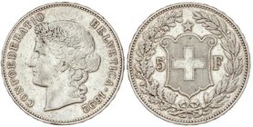 WORLD COINS: SWITZERLAND
5 Francos. 1892-B. BERNA. AR. (Pequeños golpecitos). KM-34. MBC+.