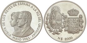 WORLD COINS: URUGUAY
2.000 Nuevos Pesos. 1983. Visita de los Reyes de España. En presentación original con certificado. Unusual-X-1. PROOF.