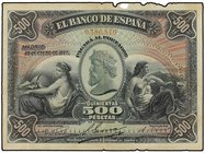 SPANISH BANK NOTES: BANCO DE ESPAÑA
500 Pesetas. 28 Enero 1907. (Roturas, algo roído). MUY ESCASO. Ed-316. MBC-.