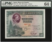 SPANISH BANK NOTES: CIVIL WAR, REPUBLICAN ZONE
500 Pesetas. 15 Agosto 1928. Cardenal Cisneros. Precintado y garantizado por PMG (nº 77a64E1906012031G...
