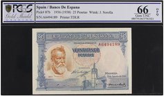 SPANISH BANK NOTES: CIVIL WAR, REPUBLICAN ZONE
25 Pesetas. 31 Agosto 1936. Sorolla. Serie A. Precintado y garantizado por PCGS (nº 686754.66/37561021...