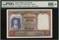 SPANISH BANK NOTES: CIVIL WAR, REPUBLICAN ZONE
500 Pesetas. 25 Abril 1931. Juan Sebastián Elcano. Precintado y garantizado por PMG (nº 8466E190601201...