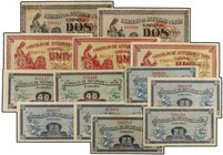 SPANISH BANK NOTES: CIVIL WAR, REPUBLICAN ZONE
Lote 12 billetes 25 (6), 40 (2) Céntimos, 1 (2) y 2 Pesetas (2). 1937. CONSEJO DE ASTURIAS Y LEÓN. A E...