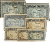 SPANISH BANK NOTES: CIVIL WAR, REPUBLICAN ZONE
Lote 7 billetes 5, 10, 25 (2), 50, 100 Pesetas (2). 1 Enero 1937. BANCO DE ESPAÑA. BILBAO. Antefirmas:...