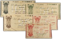SPANISH BANK NOTES: CIVIL WAR, REPUBLICAN ZONE
Lote 2 series 5 billetes 5 a 100 Pesetas. 1936 y 1 Enero 1937. EL BANCO DE ESPAÑA. BILBAO. Una serie 5...