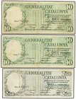 SPANISH BANK NOTES: CIVIL WAR, REPUBLICAN ZONE
Lote 3 billetes 2,50 y 10 Pessetes (2). 25 Setembre 1936. GENERALITAT DE CATALUNYA. El de 2,50 Pesetas...