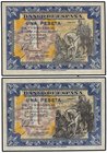 SPANISH BANK NOTES: ESTADO ESPAÑOL
Lote 2 billetes 1 Peseta. 1 Junio 1940. Hernán Cortés. Sin Serie . Ed-441. SC.