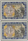 SPANISH BANK NOTES: ESTADO ESPAÑOL
Lote 2 billetes 1 Peseta. 1 Junio 1940. Hernán Cortés. Sin Serie. Pareja correlativa. Ed-441. SC.