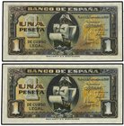 SPANISH BANK NOTES: ESTADO ESPAÑOL
Lote 2 billetes 1 Peseta. 4 Septiembre 1940. Carabela. Sin Serie. Pareja correlativa. (Levísimas arruguitas). Ed-4...
