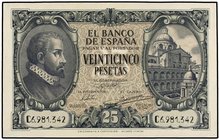 SPANISH BANK NOTES: ESTADO ESPAÑOL
25 Pesetas. 9 Enero 1940. Herrera. Serie C. (Leve doblez en esquina superior izquierda). Ed-436a. EBC+.