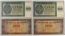 SPANISH BANK NOTES: ESTADO ESPAÑOL
Lote 4 billetes 100 Pesetas. 21 Noviembre 1936 y 20 Mayo 1938. Catedral de Burgos Serie M y U, Casa del cordón Ser...