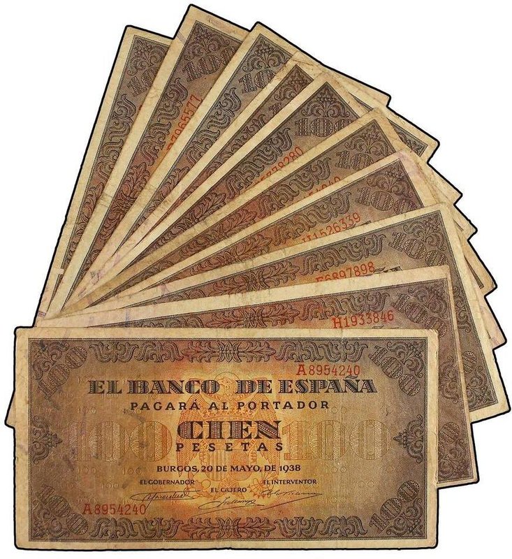 SPANISH BANK NOTES: ESTADO ESPAÑOL
Lote 10 billetes 100 Pesetas. 20 Mayo 1938. ...