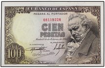 SPANISH BANK NOTES: ESTADO ESPAÑOL
100 Pesetas. 19 Febrero 1946. Goya, Sin Serie . Ed-451. SC-.