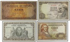 SPANISH BANK NOTES: ESTADO ESPAÑOL
Lote 4 billetes 100 Pesetas. 1938 a 1948. Casa del Cordón Serie B, Colón Serie G, Goya Sin serie, Bayeu Serie E. A...