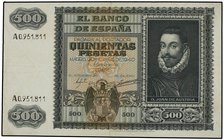 SPANISH BANK NOTES: ESTADO ESPAÑOL
500 Pesetas. 9 Enero 1940. Juan de Austria. (Leves roturas en margen superior central). Ed-439. MBC+.