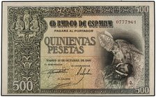 SPANISH BANK NOTES: ESTADO ESPAÑOL
500 Pesetas. 21 Octubre 1940. Entierro del Conde de Orgaz. Ed-444. MBC+.