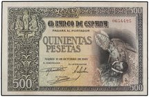 SPANISH BANK NOTES: ESTADO ESPAÑOL
500 Pesetas. 21 Octubre 1940. Entierro del Conde de Orgaz. Ed-444. MBC+.